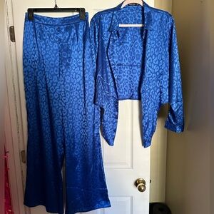 Blue Leopard Satin Set